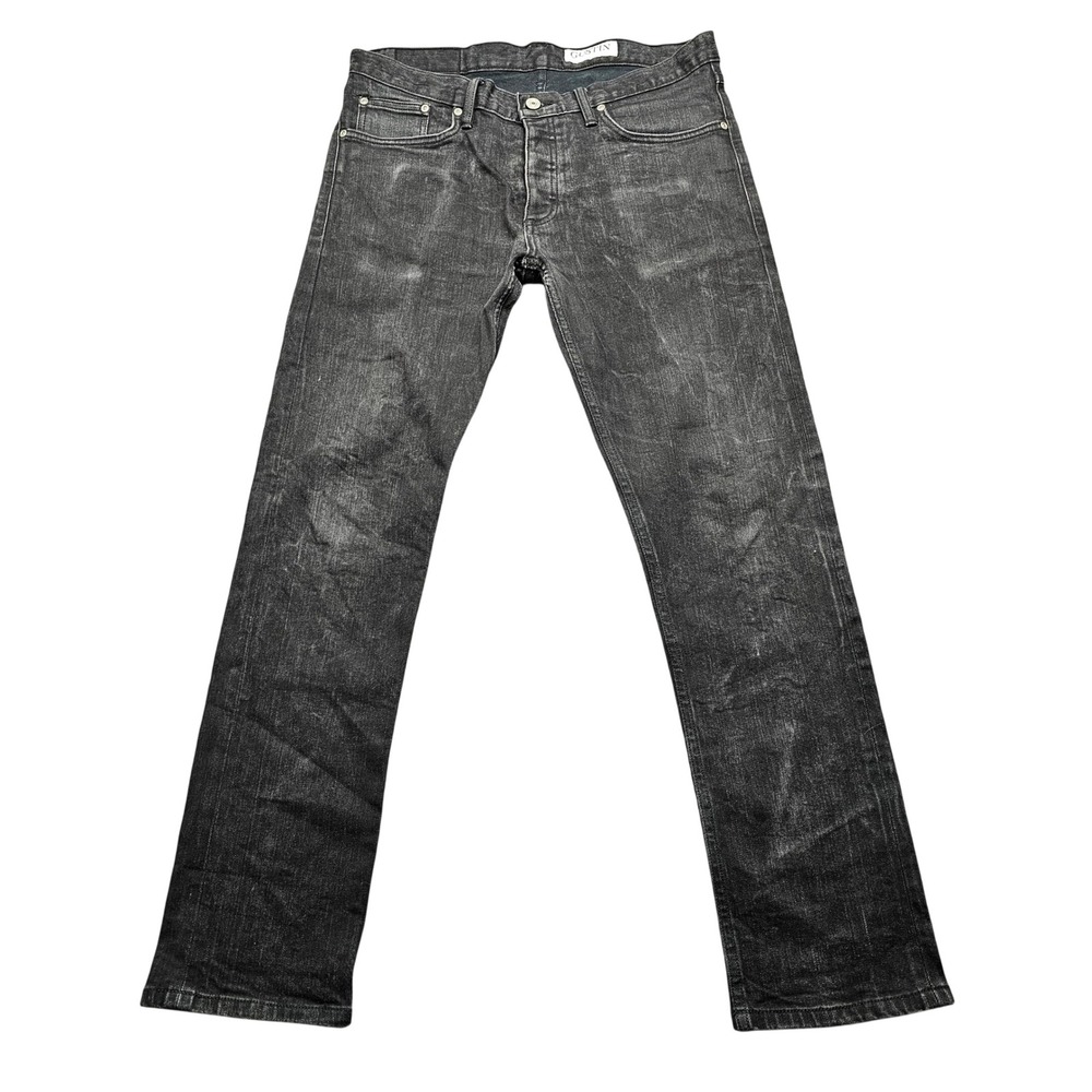 Gustin Selvedge Jeans Mens 35 Black Raw Denim Slim Fit Straight Leg Button Fly